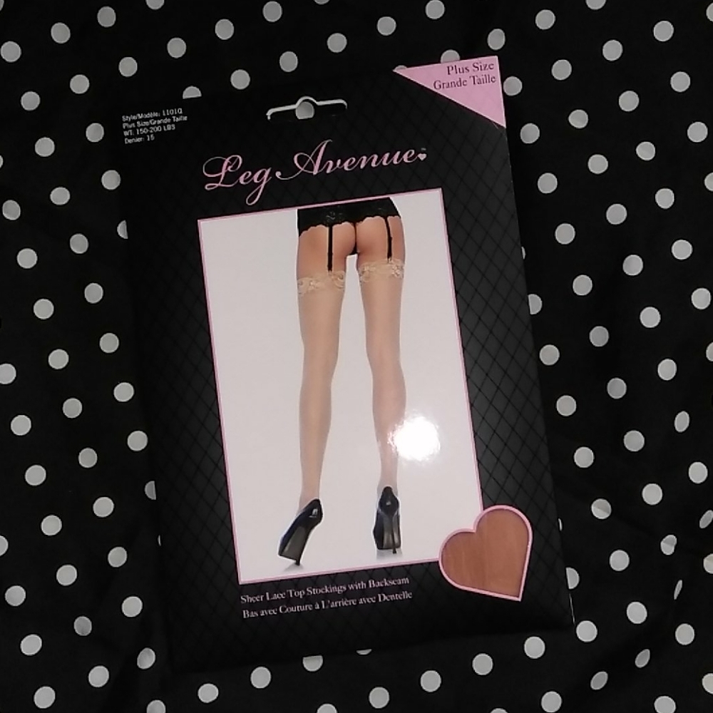 NWT Leg Avenue Lace Top Thigh Highs Nude Plus Size